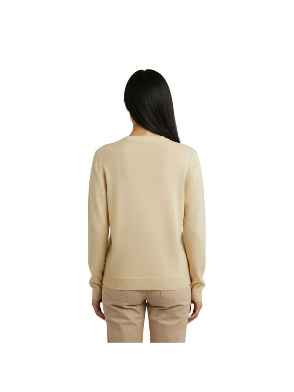 Lauren Ralph Lauren Beige Cotton V-Neck Logo Cardigan Sweater Women’s Size Small - Picture 6 of 15